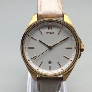 MVMT Coronada Watch Women 36mm Gold Tone Date Pink Leather Band New Battery